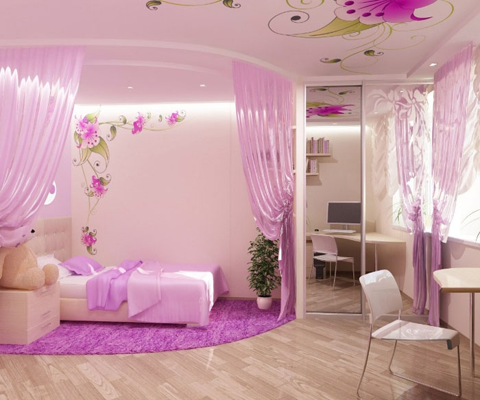 Дизайн комнаты для девочки - спальное место вынесено в отдельную зону