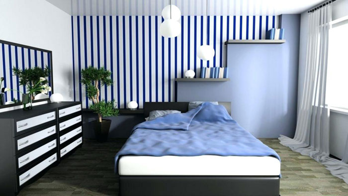 Использование синего цвета и его оттенков в интерьере спальни