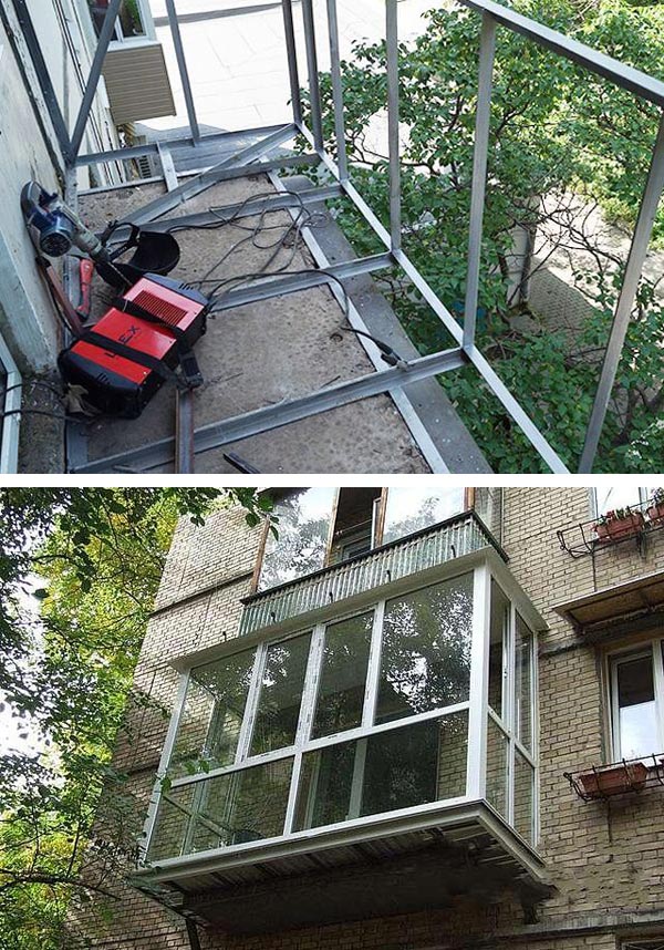 Пример увеличения полезной площади балкона с помощью выноса по плите основания