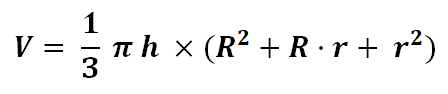 Формула расчёта объёма усечённого конуса через высоту и радиусы оснований