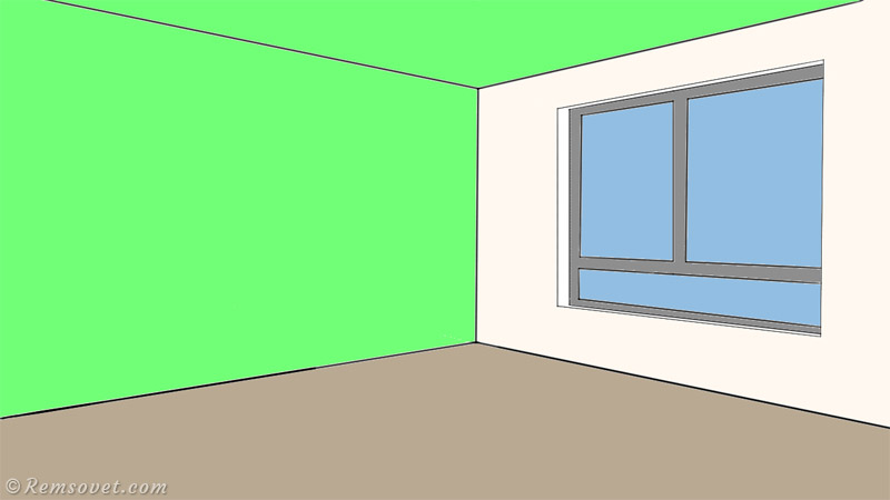 Цветная дальняя стена и потолок - увеличение ширины помещения