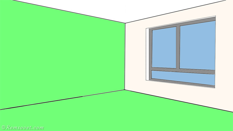 Цветная дальняя стена и пол - увеличение ширины помещения