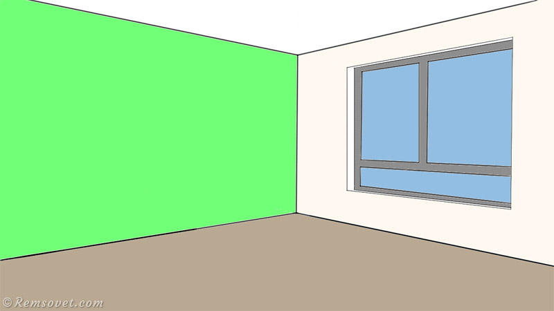 Цветная дальняя стена - увеличение ширины помещения