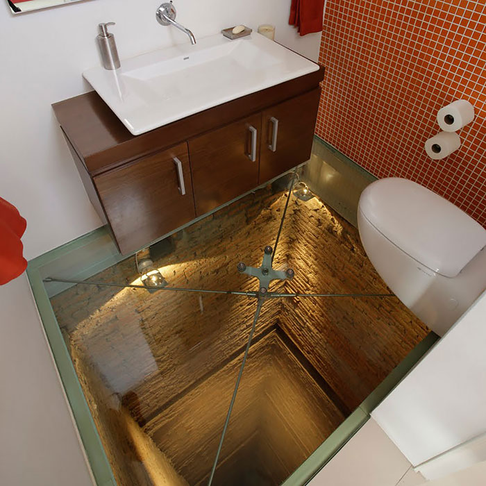 Стеклянный пол в ванной, стеклянный пол в шахте лифта
