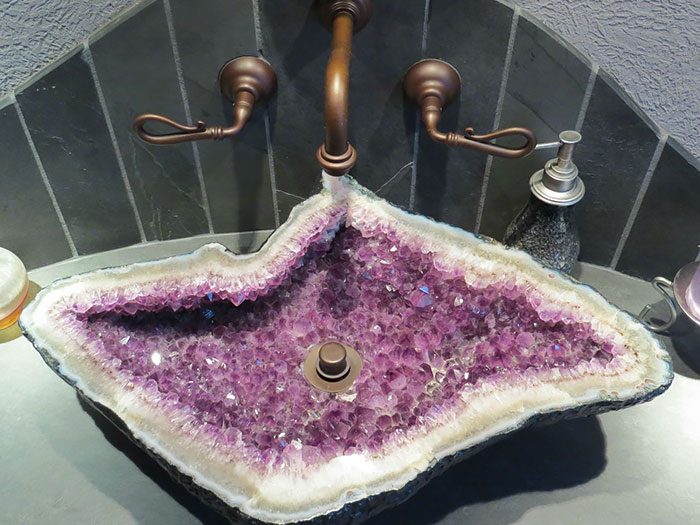 Раковина в ванную из природного минерала аметиста, раковина фиолетовый аметист