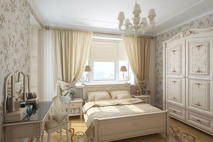 Спальня в стиле прованс с использованием бежевого цвета