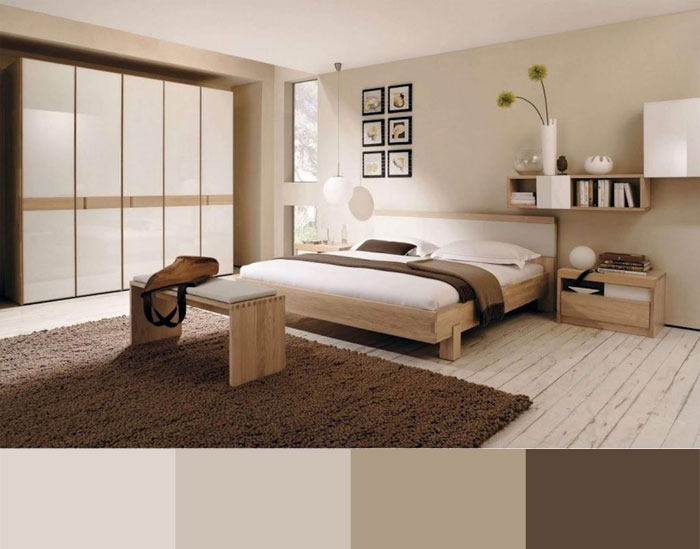 Сочетание бежевого и коричневого цвета в интерьере спальни