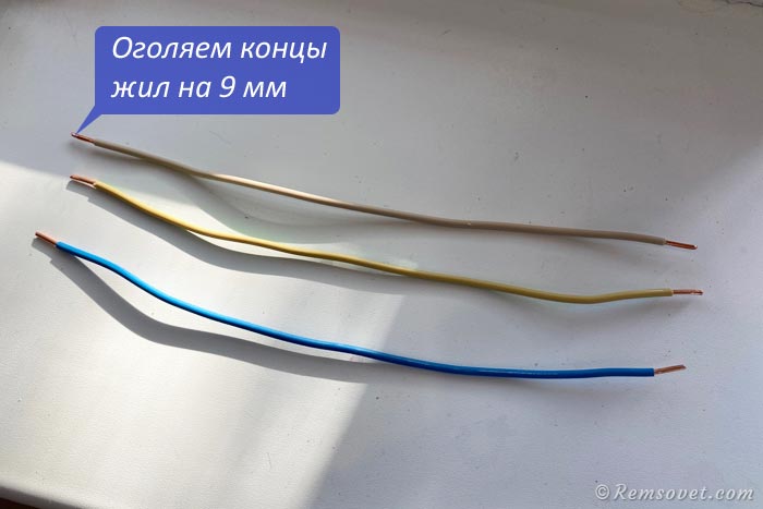 Жилы кабеля ВВГнг 3х2,5 для подключения розеток